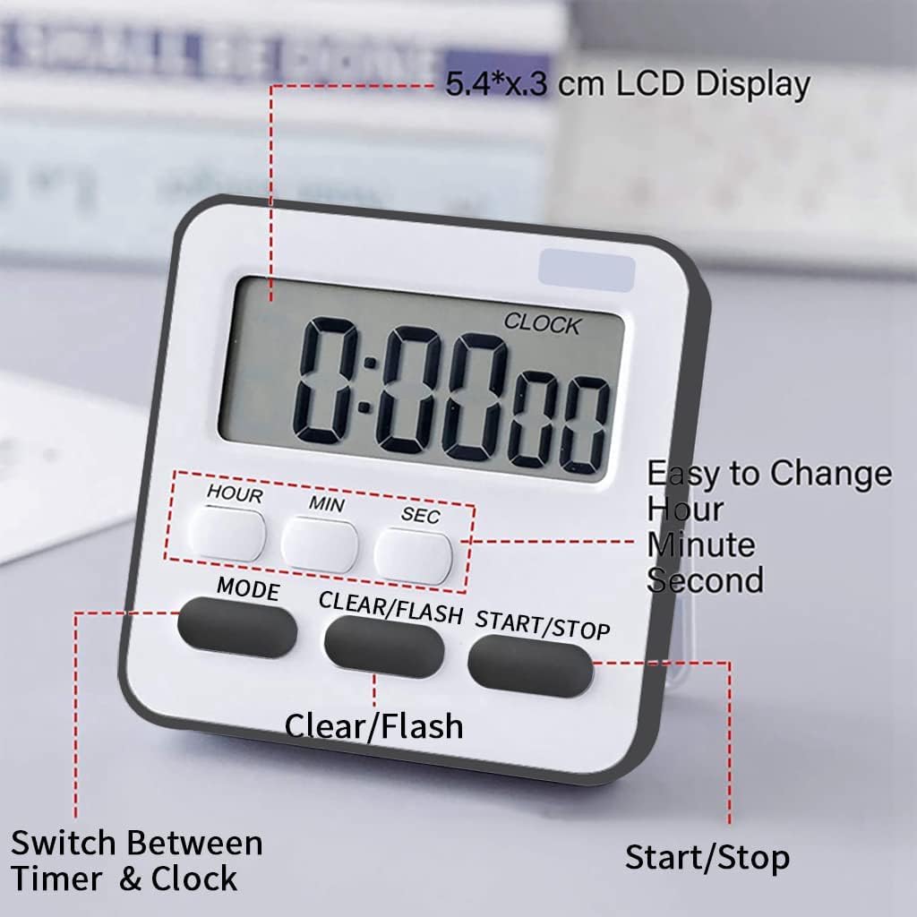 Topinon Digital Kitchen Timer & Stopwatch, Countdown Large Digits, Loud Alarm, Magnetic Stand Round, for Cooking | Baking | Kids Study Teacher Shower Bathroom Oven Round Back Stand Hanging Hole 1