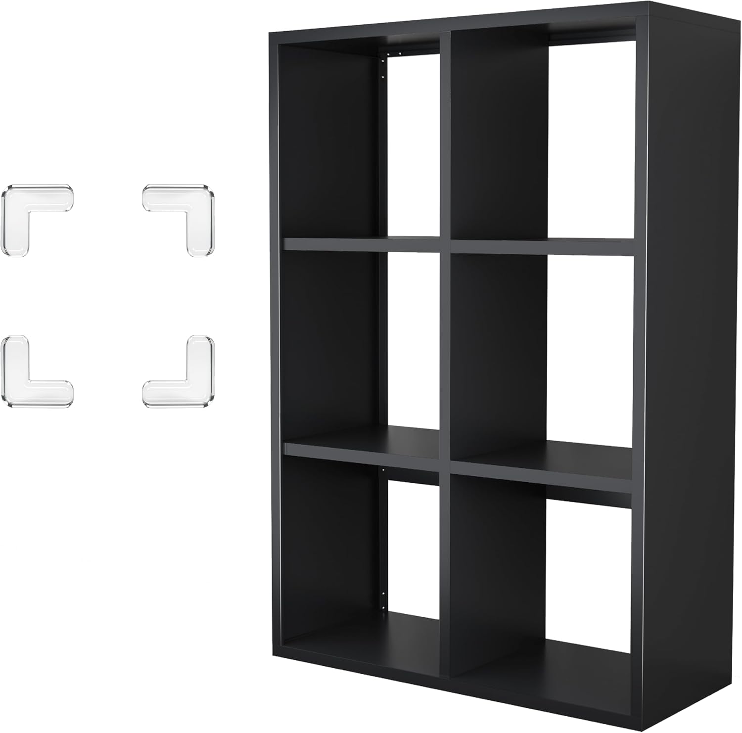 6 Cube Steel Storage Organizer, Heavy Duty Cube Shelf Organizer, Bookshelf Display Rack with Open Shelves & Corner Bumpers, Freestanding Organizer for Living Room, Entryway, Black