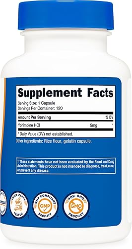 Vista 5 de Nutricost HCL 5 mg, 120 Cápsulas yohimbina Fuerza Extra, No Model, 1 botella, 1