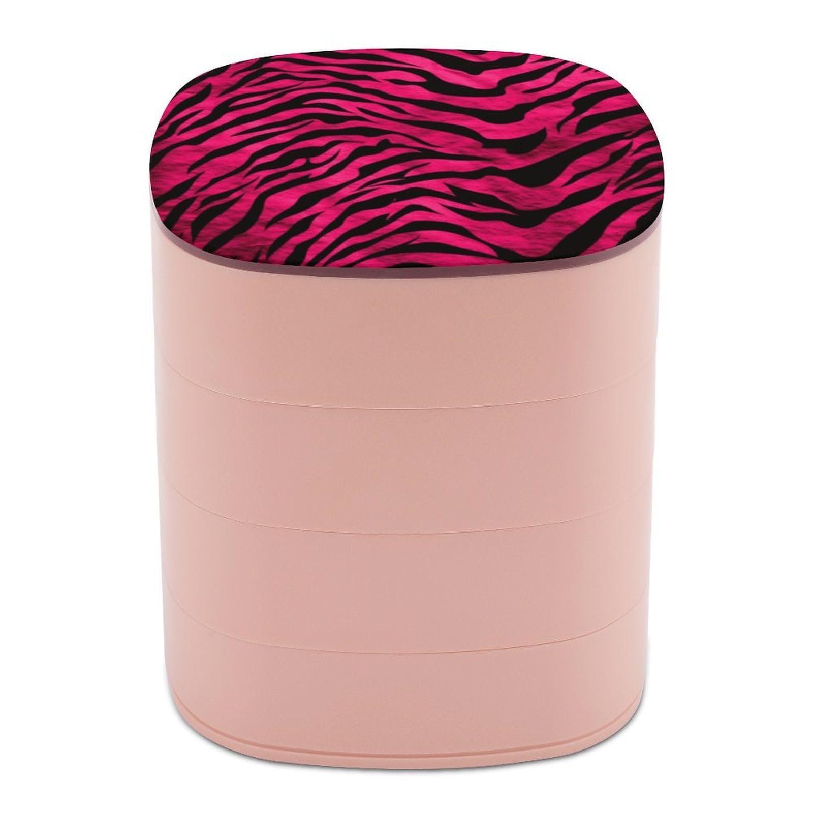 VstaDank Zebra Tiger Leopard Pink Jewelry Box 360° Rotatable Jewelry Organizer 4 Layers Jewelry Case with Lid Fashion Portable Earring Holder for Bracelets Rings Bracelets Vanity