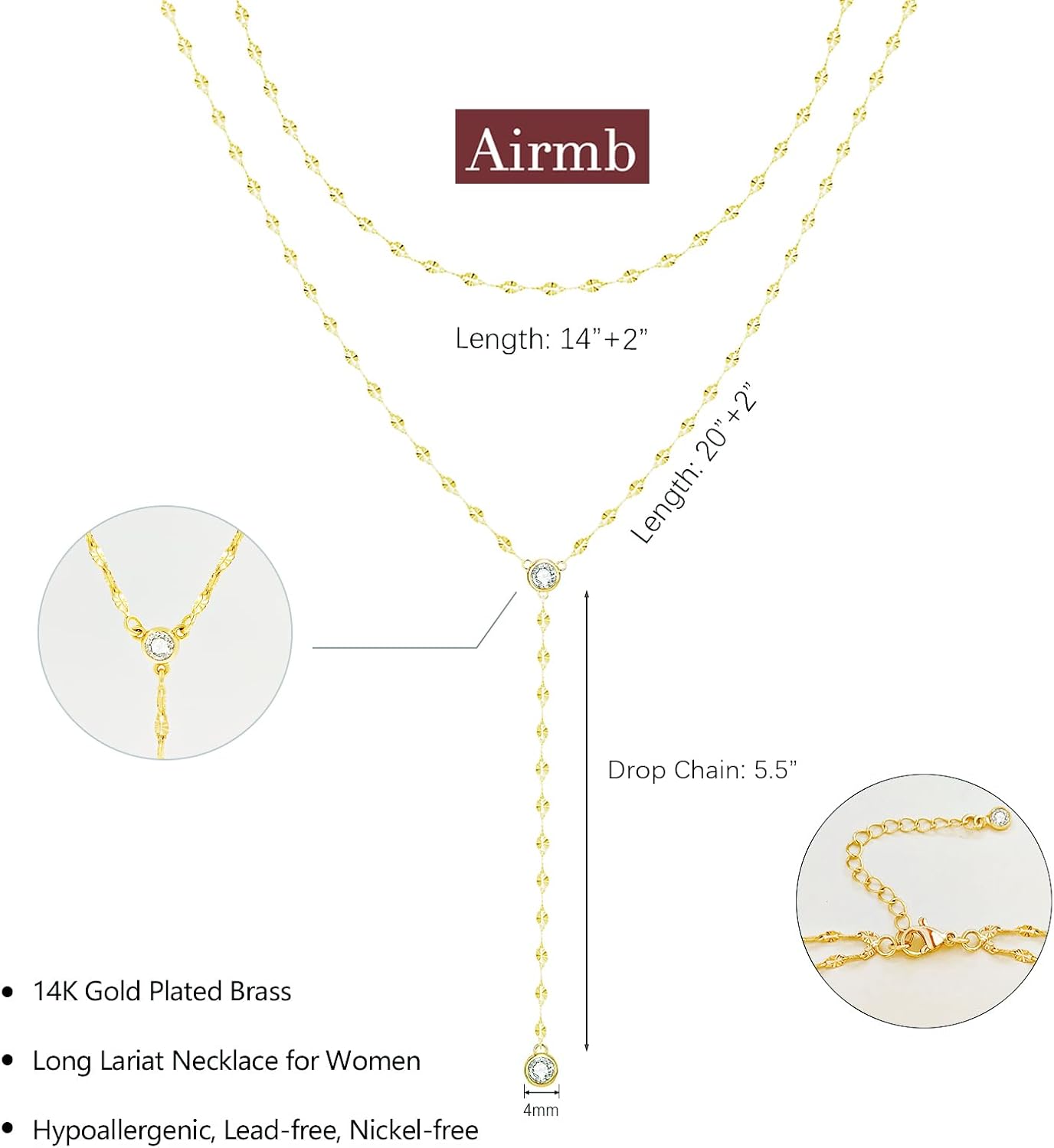 Lariat Silver/Gold Necklace for Women 925 Silver/14K Gold Plated Dainty Long Necklace Y-Shaped Drop Pendant Necklaces Choker Trendy Chain Simple Layered Necklaces CZ Jewelry for Women Set Gift - Image 3