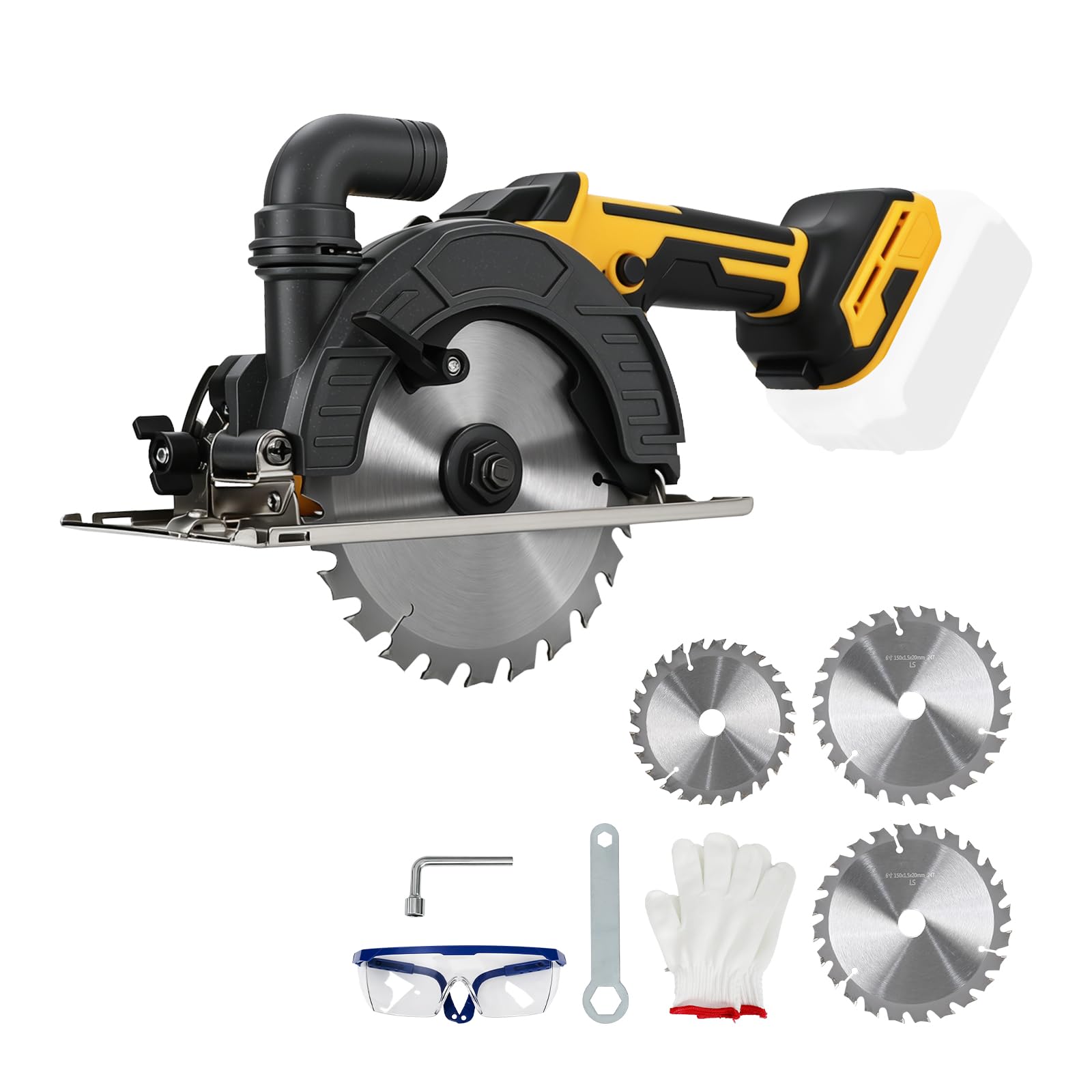 Scie circulaire sans fil de 15,2 cm compatible avec Dewalt 18/20 V, 6 300 tr/min sans balais avec 3 lames 150 mm et 125 mm, profondeur de coupe 50 mm, biseau de 0 à 45° pour coupe du bois, du