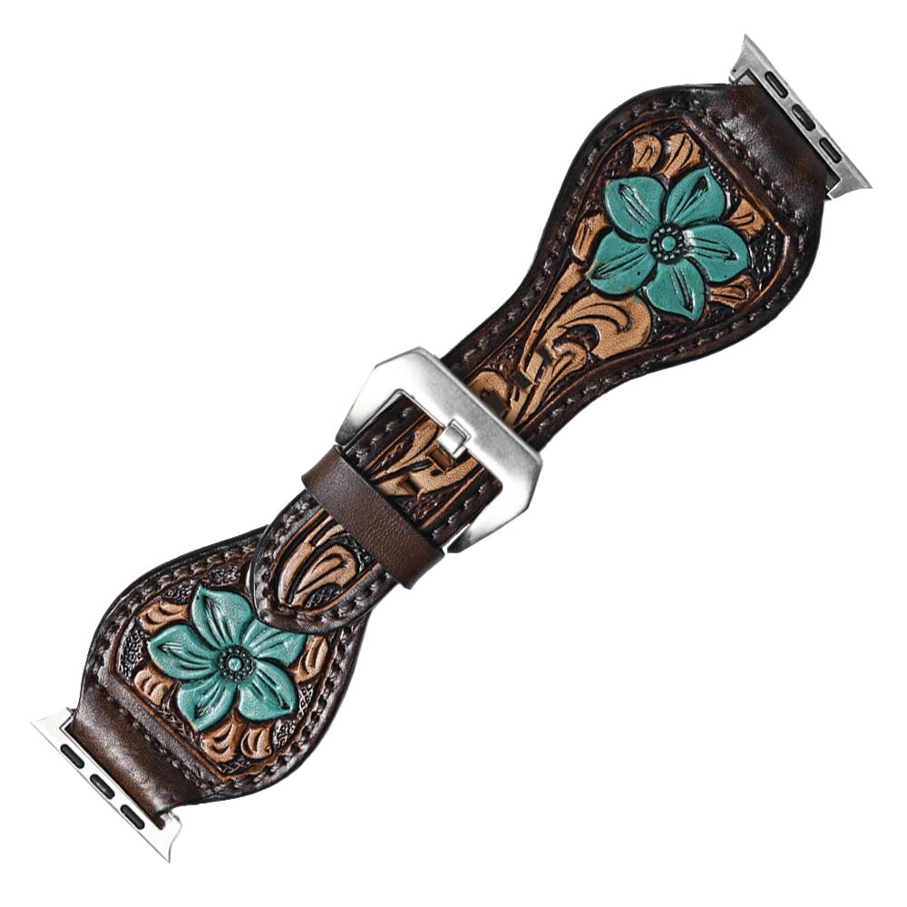 American Darling Floral Hand Tooled I watch Men Women Genuine Leather Strap