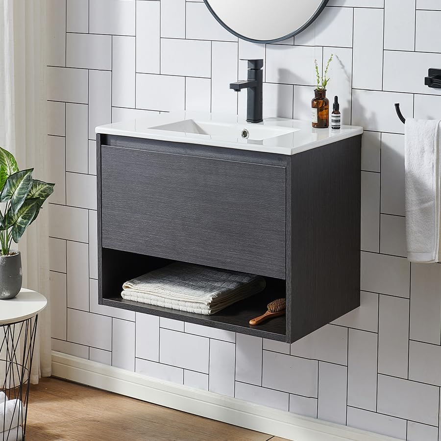 Amazon.com: 30" Floating Bathroom Vanity, Black Bathroom Vanity Cabinet ...