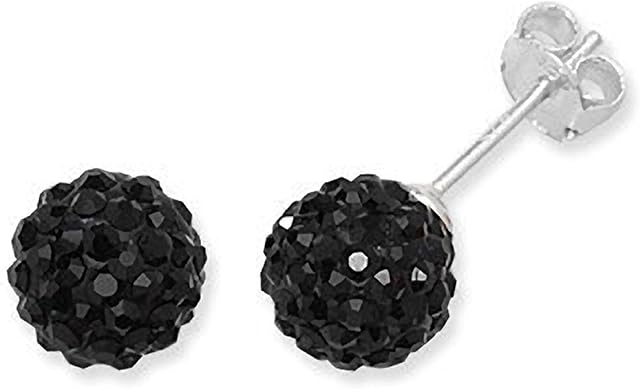 6mm BLACK Disco Ball Shamballa Style Sterling Silver Stud Earrings Austrian Crystal Earrings