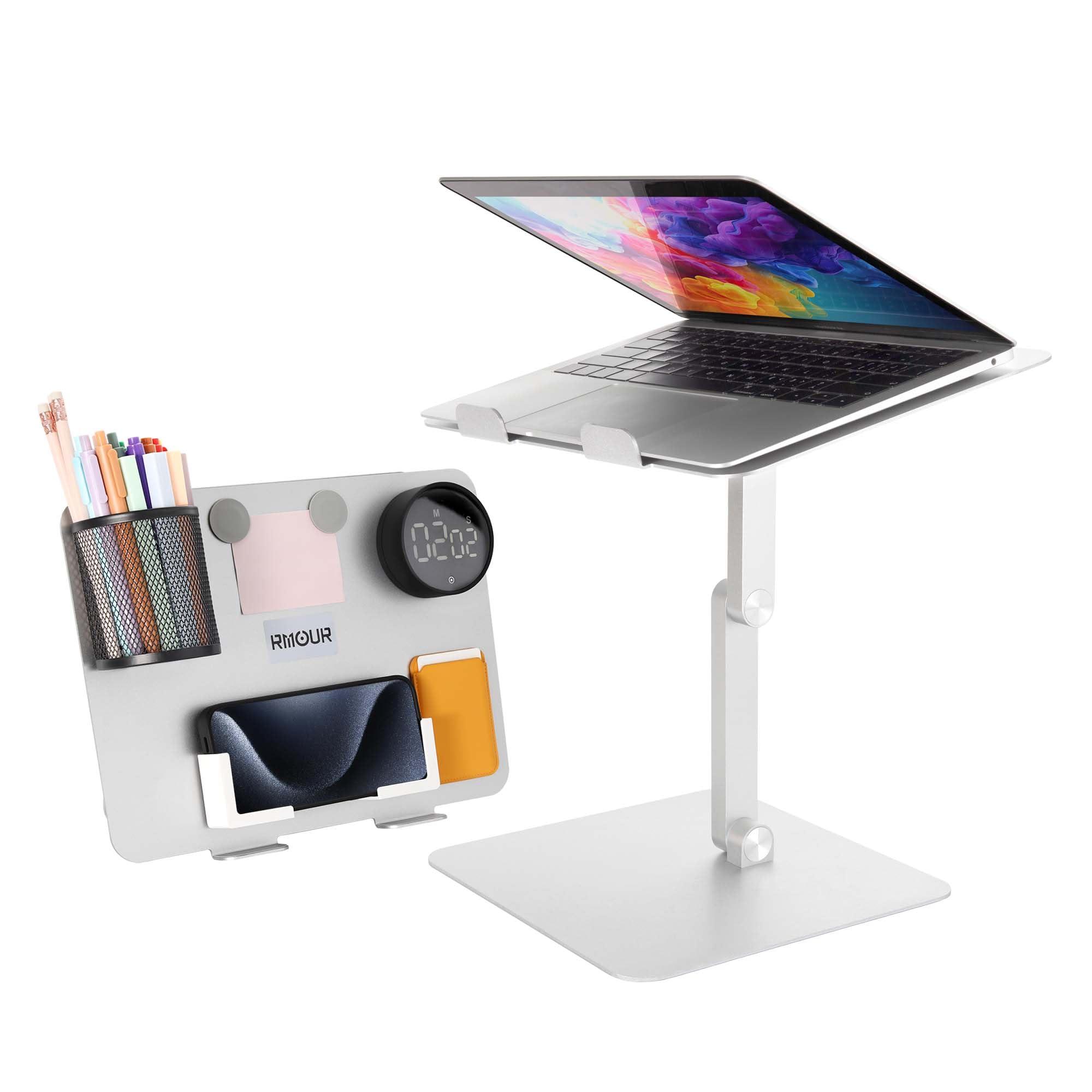 Rmour MT3 - Convertitore da scrivania regolabile e robusto per computer portatile e supporto da lavoro, supporto ergonomico pieghevole per casa (argento)