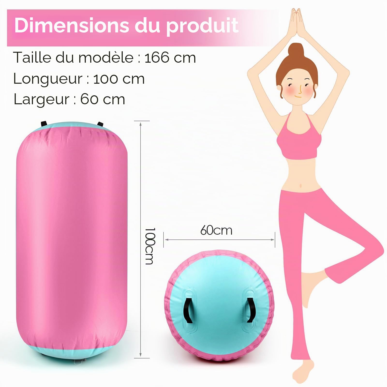 Diealles Shine Gonflable Air Roller, 100x60cm Rouleau de Gymnastique, Rouleau d’Air avec Pompe Électrique & Sac de Transport, Cylindre à air Gymnastique Roll pour Entraînement Yoga