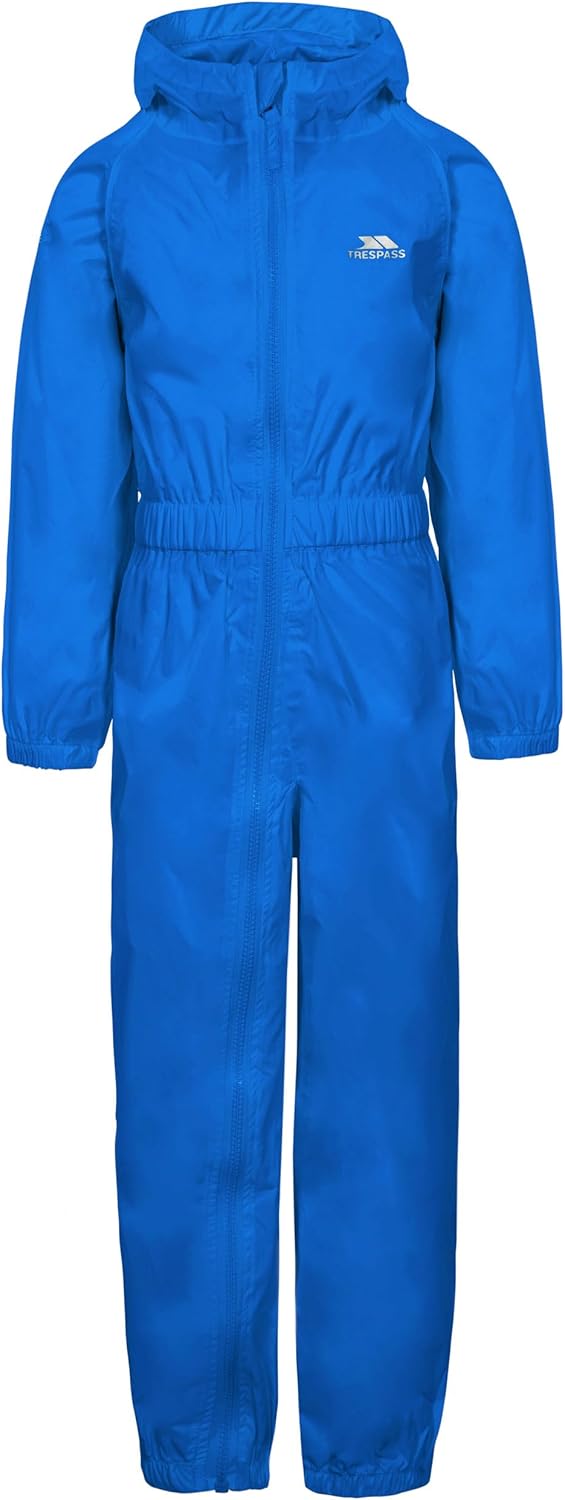 Trespass Kids Youths Button Waterproof Breathable Rain Suit - Blue - 7-8 Yrs