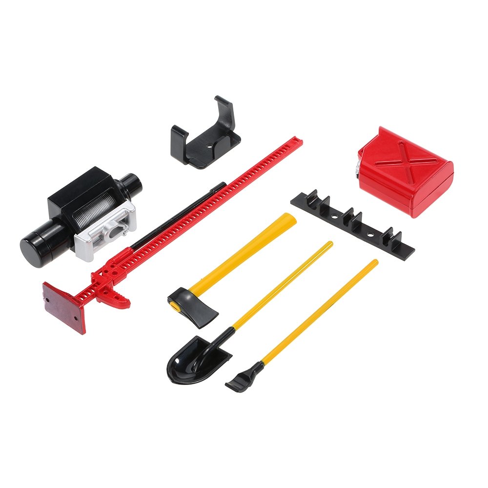 RC Crawler 1/10 Cilindro de Combustible Kit de Herramientas de Gato con Cadena de Gancho de Remolque para Axial SCX10 CC01 - Rojo