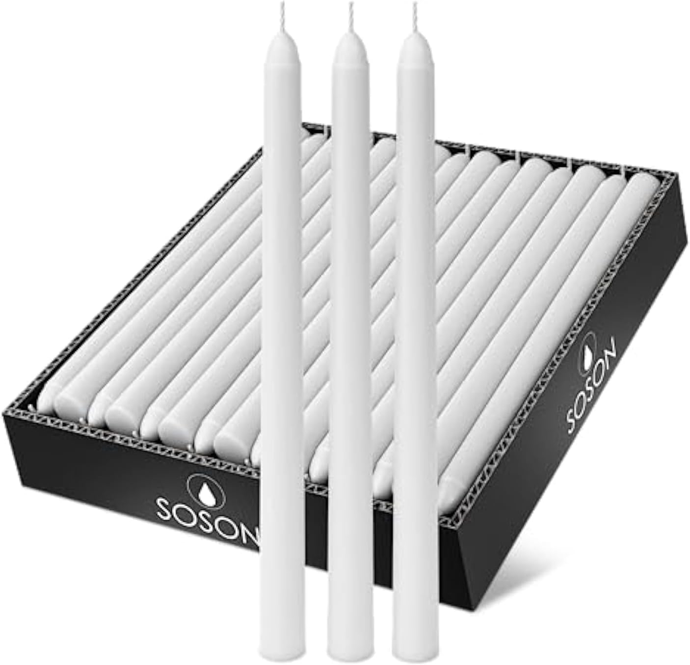 Simply Soson 10 inch White Taper Candle Sticks - Set of 30 Tall Candles, Dripless, Bulk
