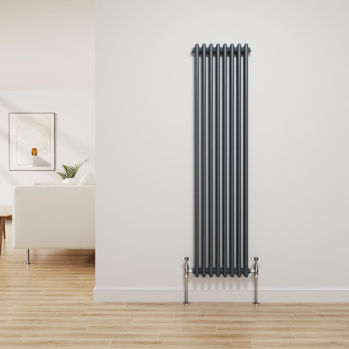 Nrg Anthracite Traditional Radiator Cast Iron 2 Column Vertical Central Heating Bathroom Radiators 1500X380mm