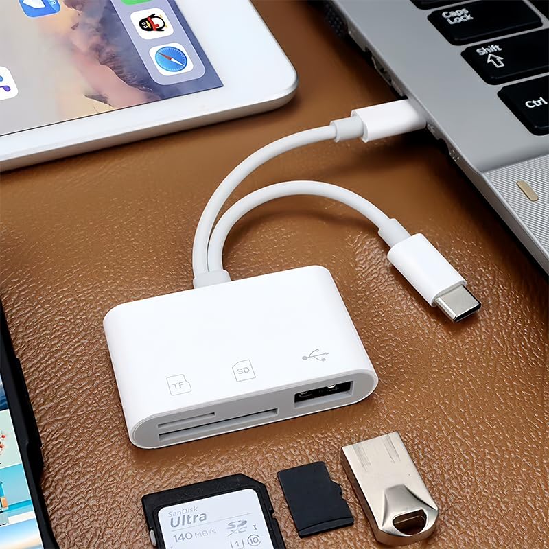 Leitor de cartão SD para iPhone iPad, para adaptador Lightning para USB-C com dois