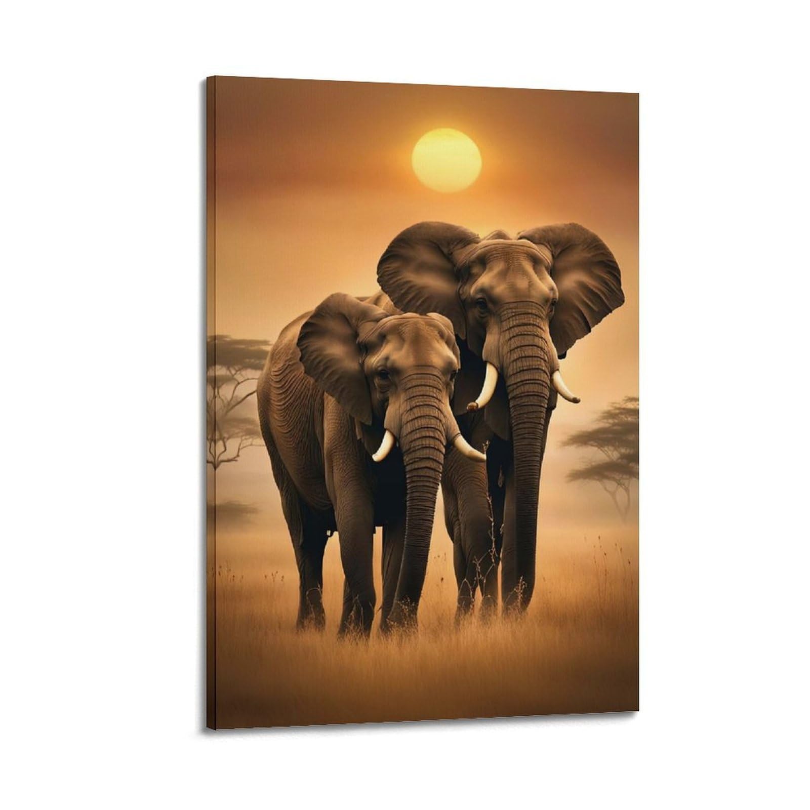 ZSZWHJ Animal Artwork Poster Two Elephants in The Grassland Poster Decorative Painting Canvas Wall Posters And Art Picture Print Modern Family Bedroom Decor Posters 20x30inch(50x75cm)