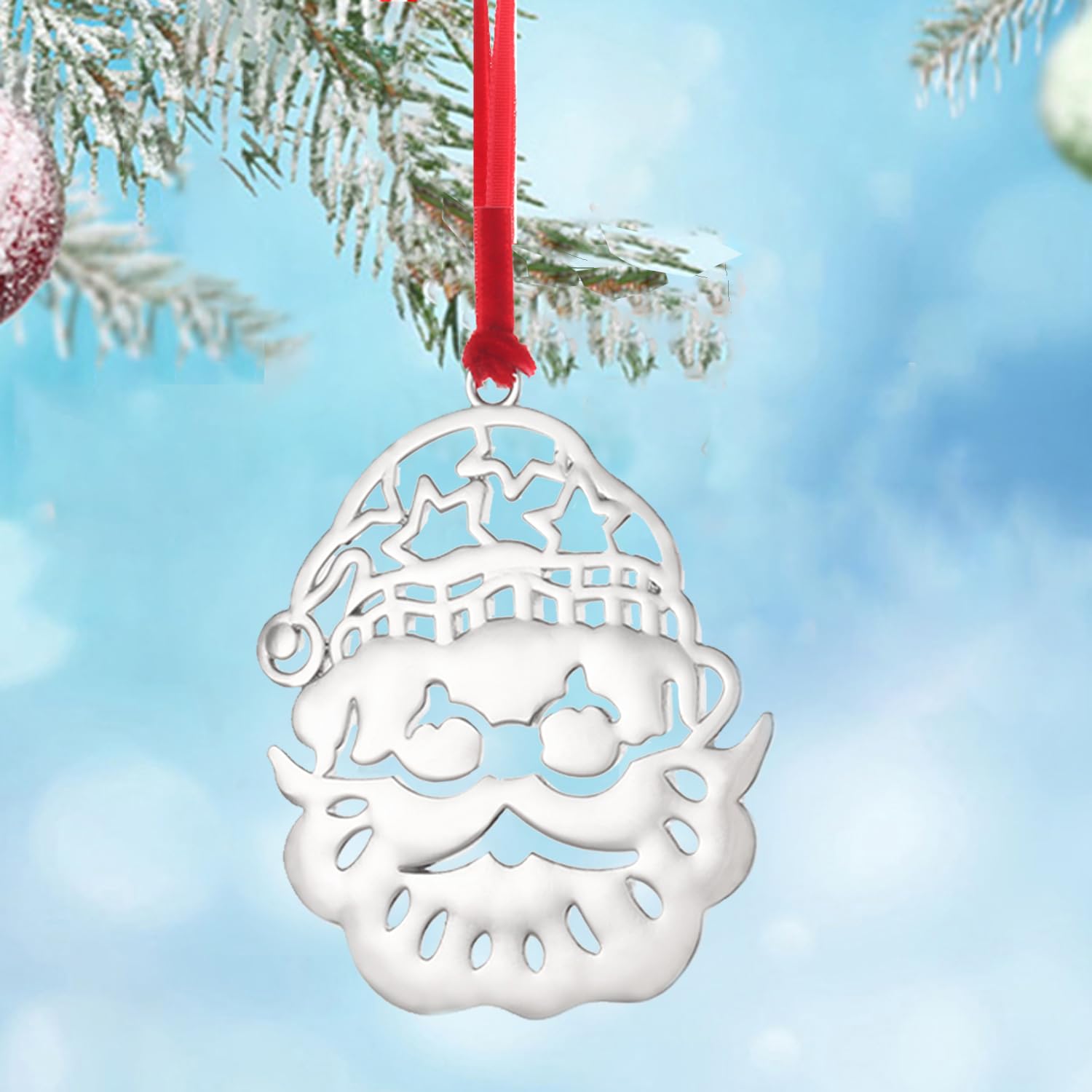 Santa Christmas Ornament Silver Christmas Tree