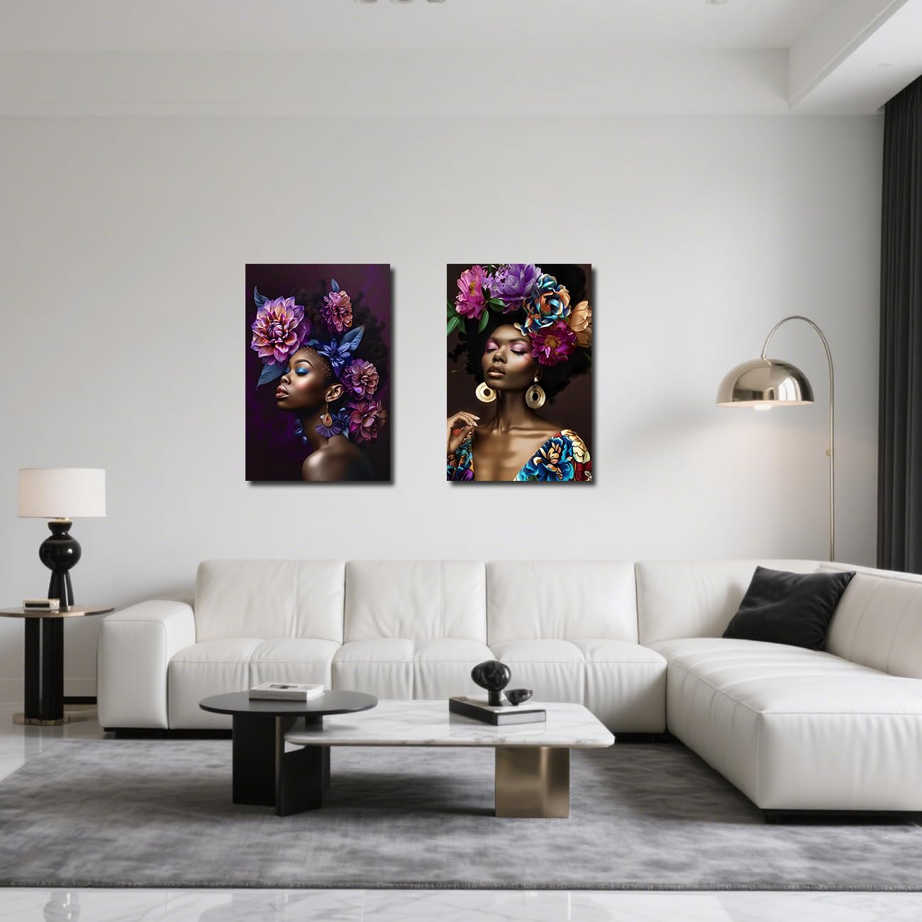LZIMU Afroamerikanische Bilder 2-teilig Leinwandbilder mit schwarzem Mädchen abstrakte schwarze Frauen Kunstdrucke gerahmte Wohndeko (Orange, 60x90cmx2 Teilig)