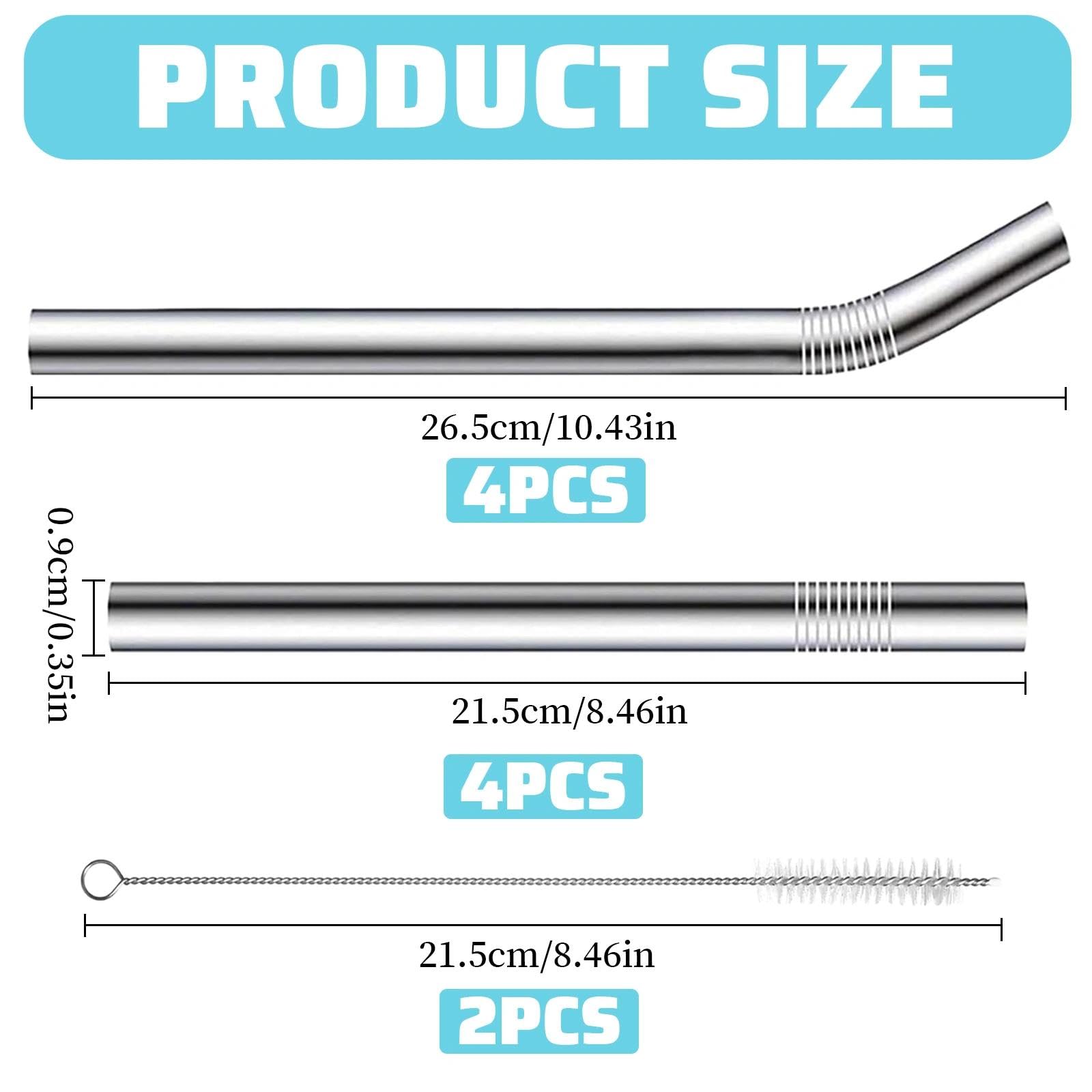 8 Piezas Pajitas Reutilizables, Pajitas de Acero Inoxidable con 2 Cepillos de Limpieza 4 Rectas y 4 Curvas para Lavavajillas para Bubble tea Batidos y Bebidas Calientes