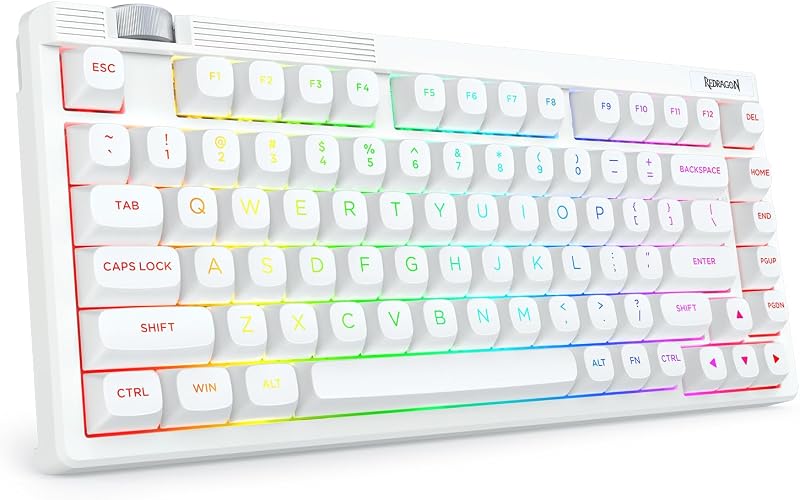 Teclado mecánico inalámbrico color crema, diseño personalizado al 75 %, blanco | Bluetooth/2,4 GHz/USB-C con cable, interruptores lineales intercambiables en caliente, teclado para juegos con perilla, retroiluminación RGB, prelubricados, teclas PBT