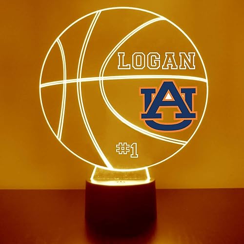 Auburn University Tigers - Lámpara de luz nocturna con letrero LED de baloncesto con control remoto, pantalla iluminada con nombre o imagen