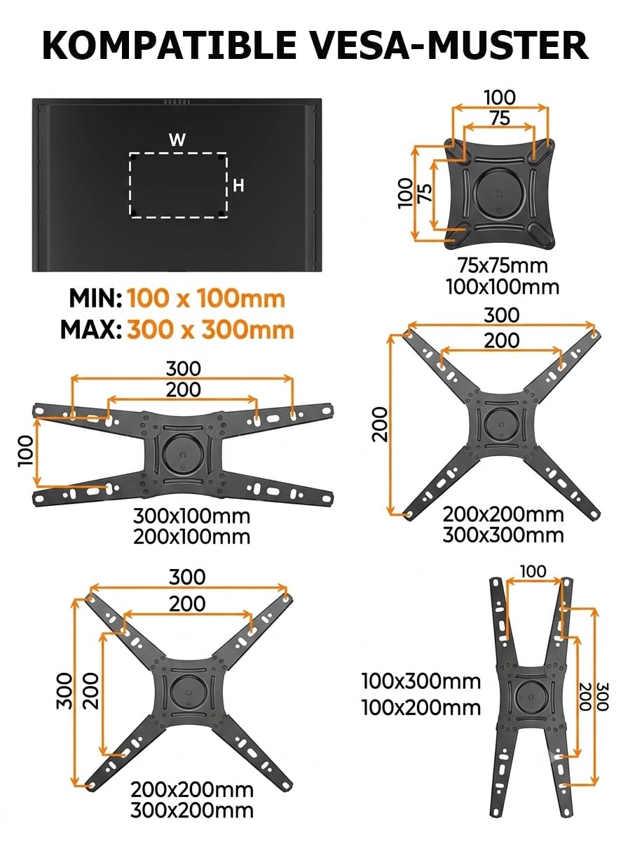 TV Wandhalterung mit 1035mm Langem Arm, TV Halterung für 17-50 Zoll | 180° Drehung Fernseher Wandhalterung, Eck TV Halterung mit Schwenkbar Neigbar, bis 30kg, Max VESA 300x300mm