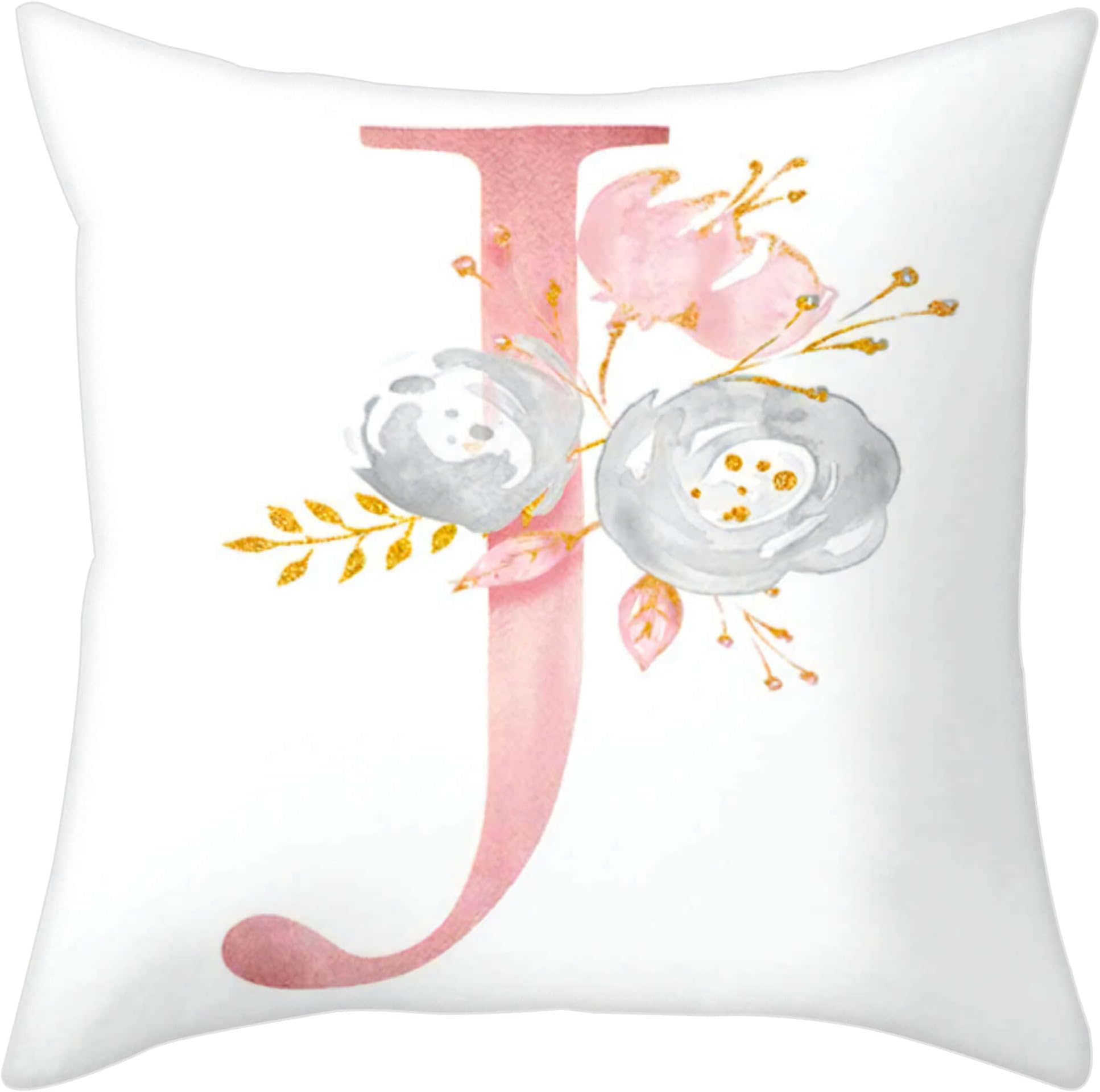Eanpet Throw Pillow Covers Alphabet Decorative Pillow Cases ABC Letter Flowers Cushion Covers 18 x 18 Inch Square Pillow Protectors for Sofa Couch Bedroom Car Chair Home Decor (J)