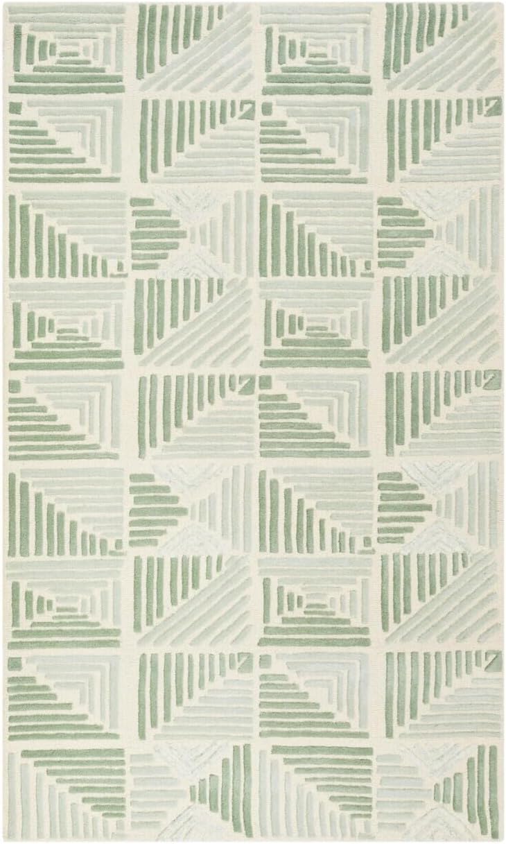 Hand Tufted Sage Green Geometric Area Rug – Modern Abstract Block Pattern Rectangular, 18.7 lbs Carpet for Living Room and Bedroom 8.0x10.0