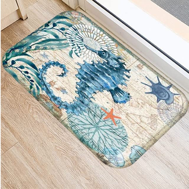 Ensound Starfish Hippocampus Doormat Comfortable Soft Rug Non-Slip Welcome Mats for Home Kitchen Washable Bathtub Shower Mats Decorative 24X16 Inch