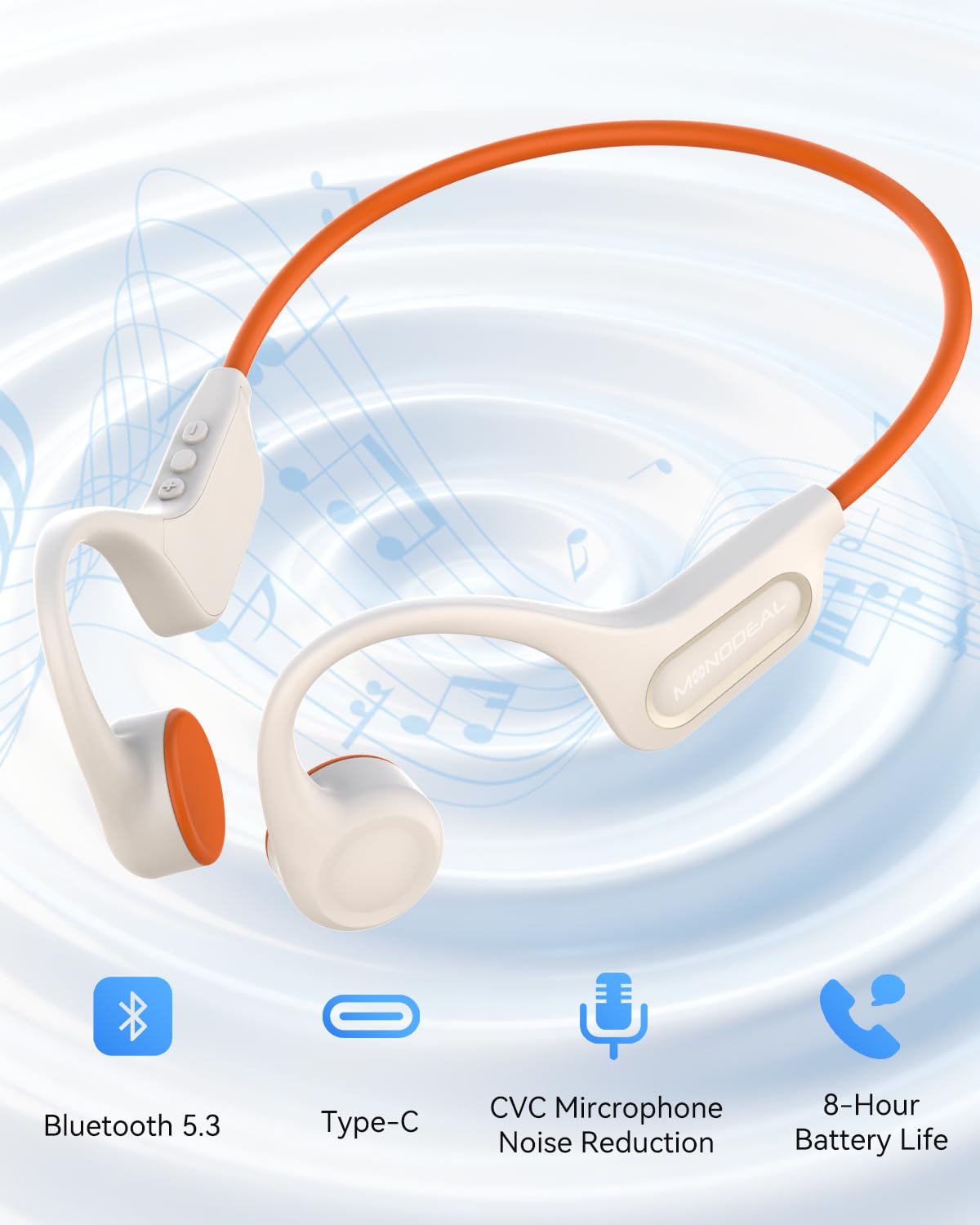 MONODEAL Cuffie Conduzione Ossea Bluetooth 5.3, Impermeabili IPX6, Porta Type-C, 27g