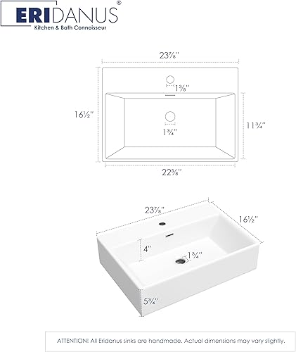 Vista 22 de Eridanus - Lavabo rectangular de 20 x 16 pulgadas, montado en la pared, sobre encimera, lavabo flotante moderno para baño, porcelana de vidrio