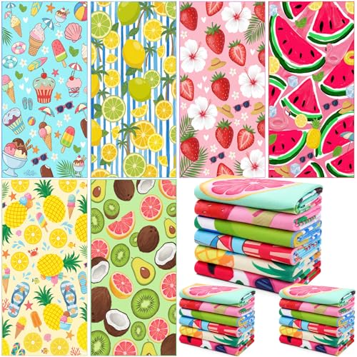 Remagr 12 Pcs Oversized Microfiber Beach Towels Bulk 60x 28 Extra Large Quick Dry Absorbent Sand Free Towels for Adults Pool Travel Swim Yoga Gym (Fruit)
