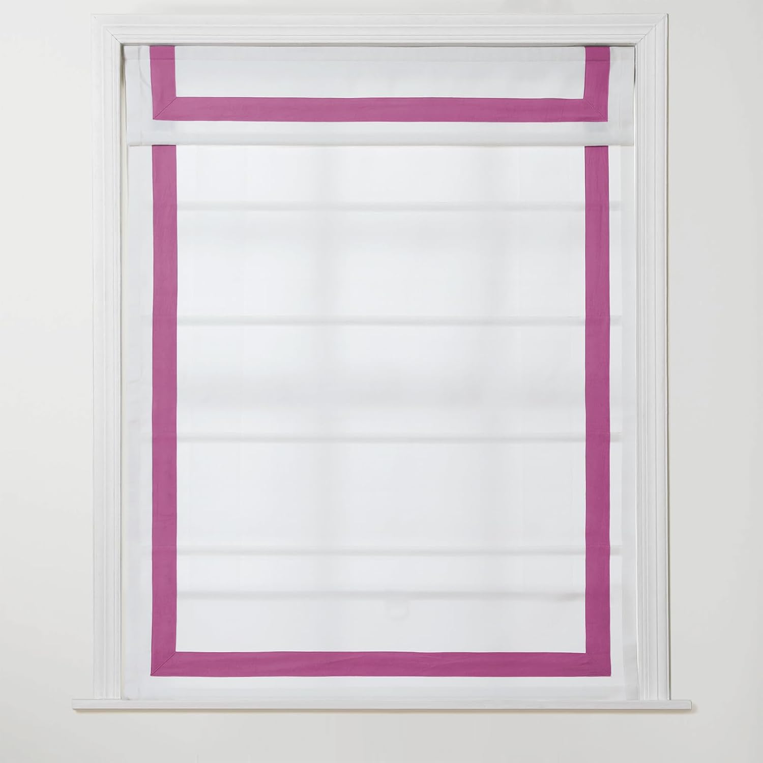 TWOPAGES Border Cordless Unlined Roman Shade for Windows, Custom Light Filtering Shade Blind for Indoor Window, French Doors, Kitchen Windows, Tyrone Collection with Rose Red Border