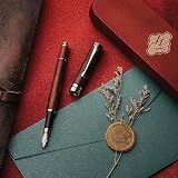 Wordsworth & Bläck Pióro Wieczne, Bambusowe Drewno - Stalówka Średnia, Pudełko; 6 Nabojów, Konwerter - Dziennik, Kaligrafia, Rysowanie, Gładkie Pisanie [Drewno Różane]