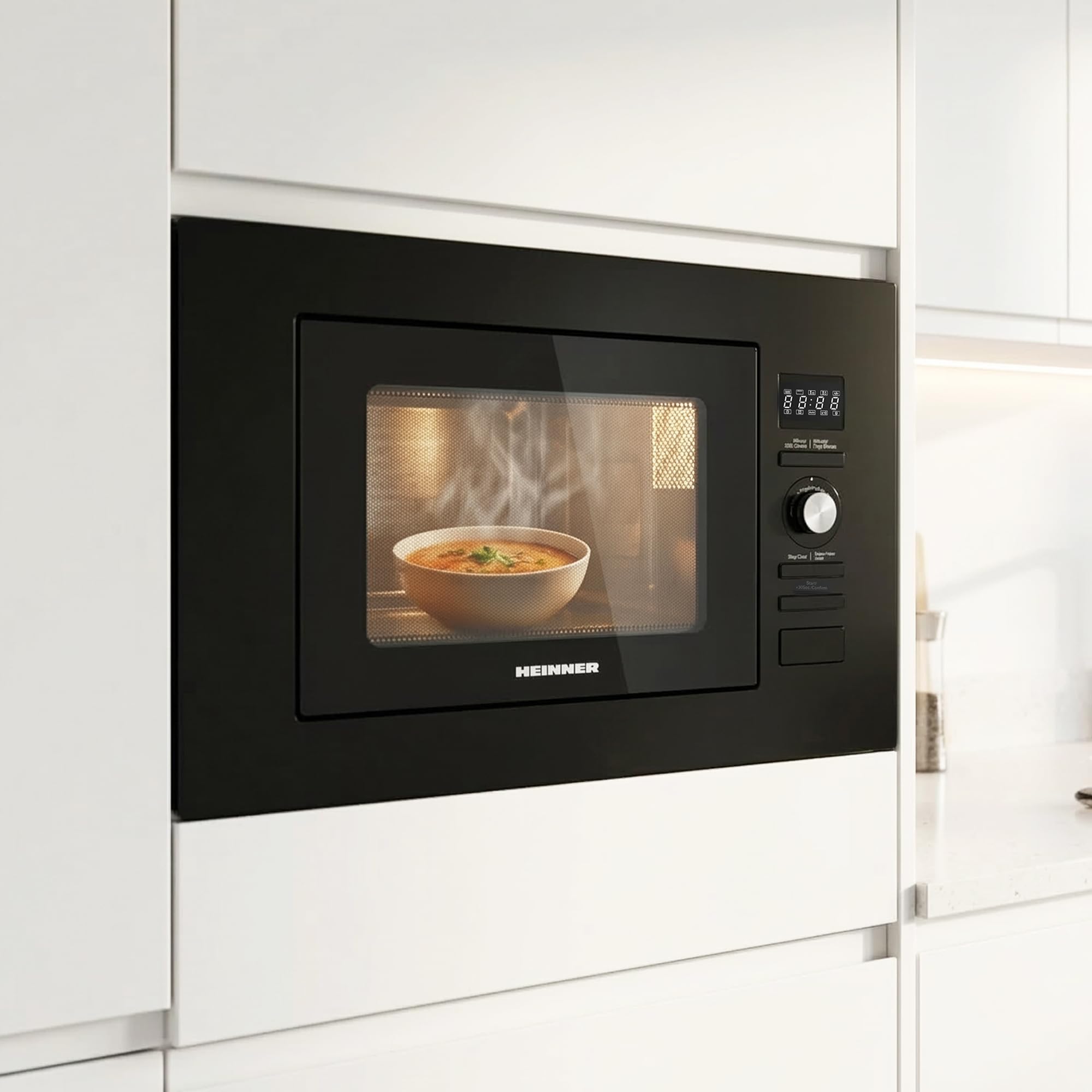 HMW-MDBI20GDBK Einbau-Mikrowelle mit 28 L Garraum, Digitalsteuerung und 1000 W Grill, modernes schwarzes Design, einfache Bedienung, ideal für moderne Küchen, inklusive 5 Jahre Garantie