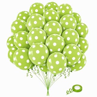 AMFIN® 12 Inch (Pack of 30) Polka Dot Birthday Party Balloons - Green, white dot