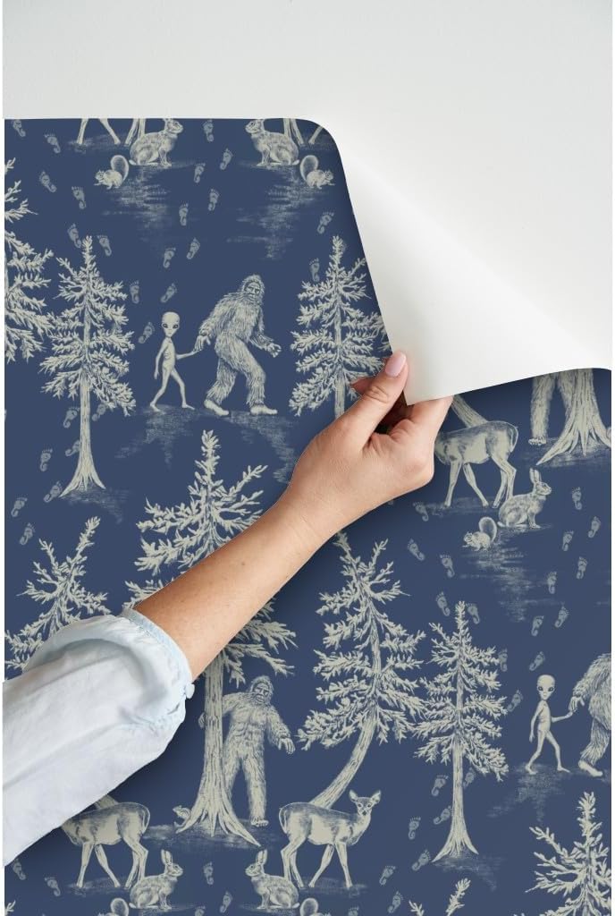 Spoonflower Peel & Stick Wallpaper Swatch - Bigfoot Sasquatch Cryptozoology Cryptid Skunk Ape Forest Monster Creatures Alien Rabbits Yeti Custom Removable Wallpaper