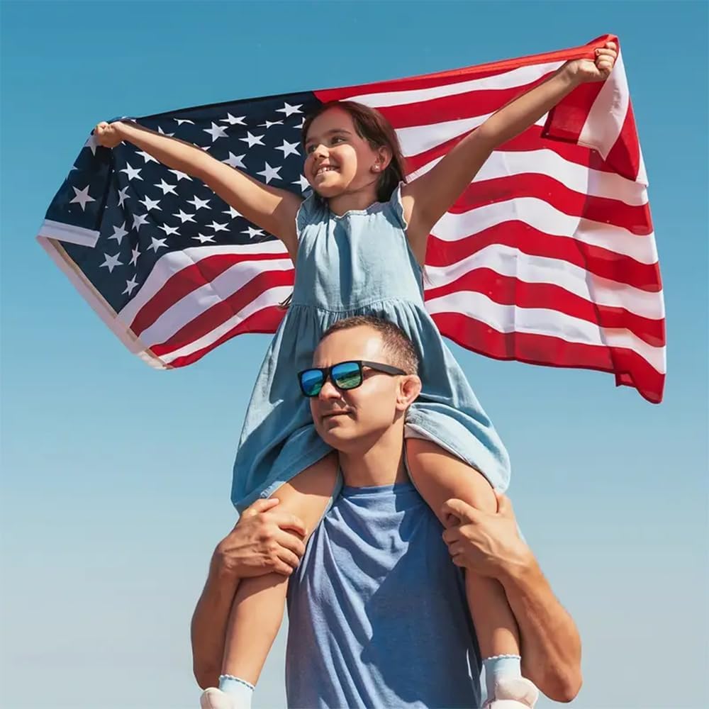 Heavy Duty Spun Polyster American Flags 4x6 FT for Outside,Tearproof Super Tough Series，Fade Resistant All Weather US Flags 4 x 6 Outdoor,Waterproof and High Wind USA Flag-Embroidered Stars, Sewn Stripes, Brass Grommets