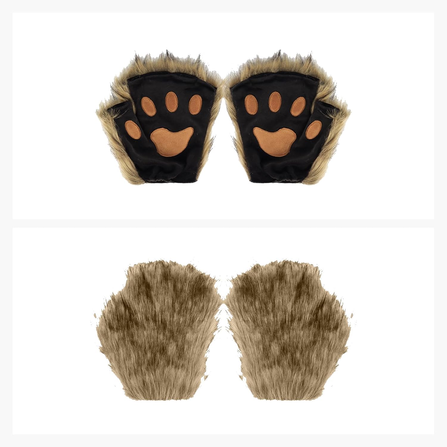 4 Pcs Faux Fur Cat Fox Mask Tail and Paw Set for Adults Men Women, Therian Mask Paws and Tail Set, Plush Masks Fluffy Paw Gloves for Halloween Christmas Party, Grassyellow - Image 5