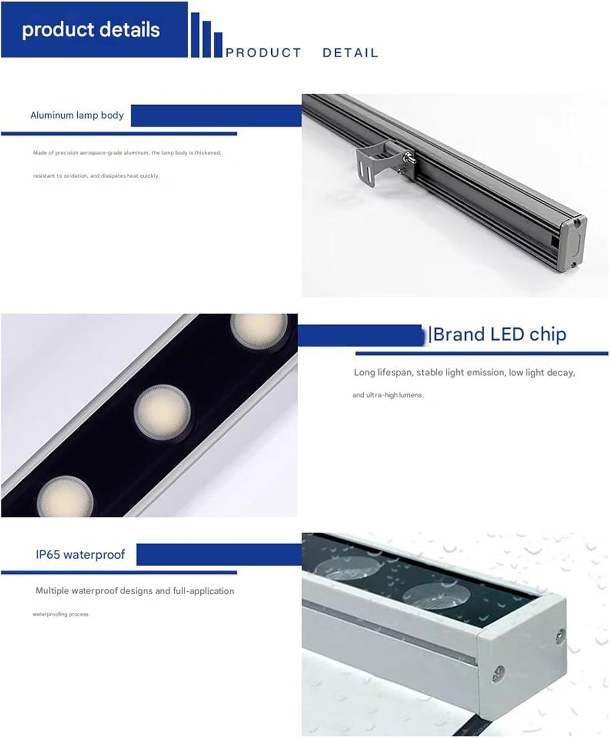 Luces LED Exteriores Tipo Lavapared - Barra LED De 24 V, Tira De Iluminación Lineal De Luz Diurna De 5000 K, Foco LED Rectangular Impermeable IP65
