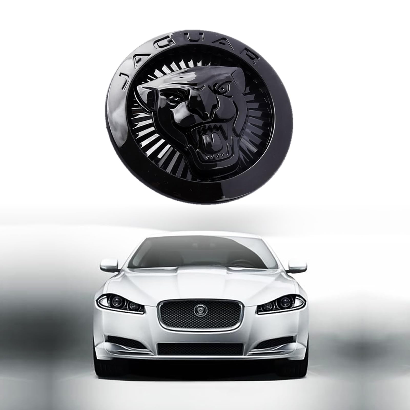 AULPEE Front Center Grille Emblem Compatible with XF 2009-2015 XJ 2011-2015 - Black Car Badge 72mm (2.83inch)