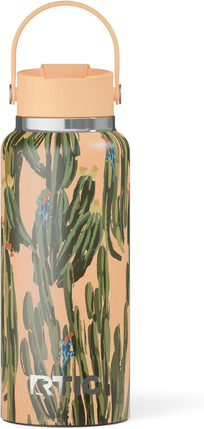 RTIC 32oz Outback Water Bottle, Ceramic Lined, Insulated, Stainless Steel, Double Wall Vacuum-Insulation, Leak-Proof Lid, BPA-Free Water Flask Hiking, Running, Sports, Outdoor, Desert Cactus