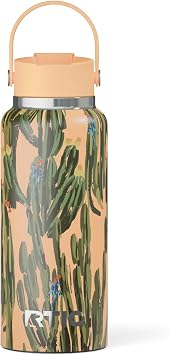 RTIC 32oz Outback Water Bottle, Ceramic Lined, Insulated, Stainless Steel, Double Wall Vacuum-Insulation, Leak-Proof Lid, BPA-Free Water Flask Hiking, Running, Sports, Outdoor, Desert Cactus