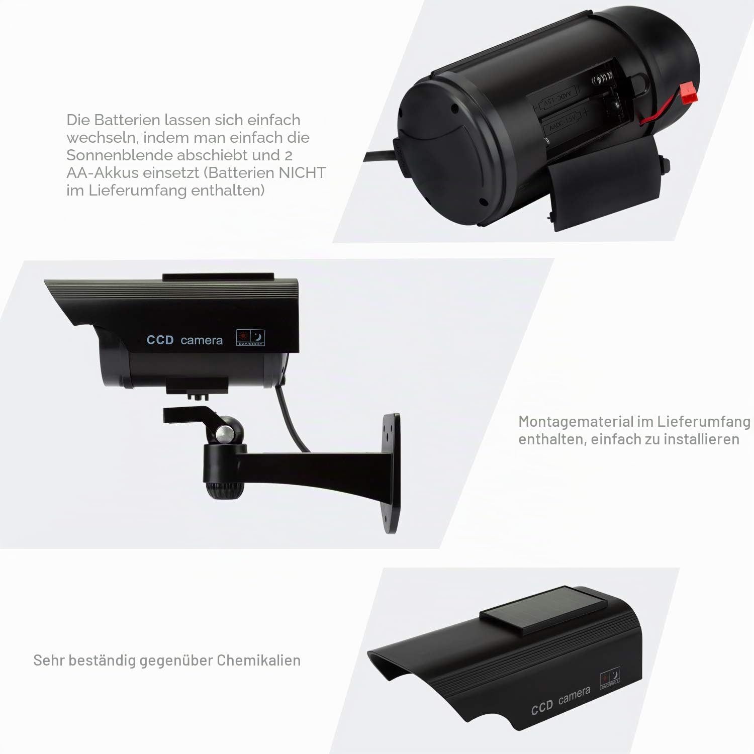 4 Stück Attrappe Kamera CCTV Dummy Überwachungskamera mit Rot Blinkender LED Fake Sicherheitskamera - Schwarz