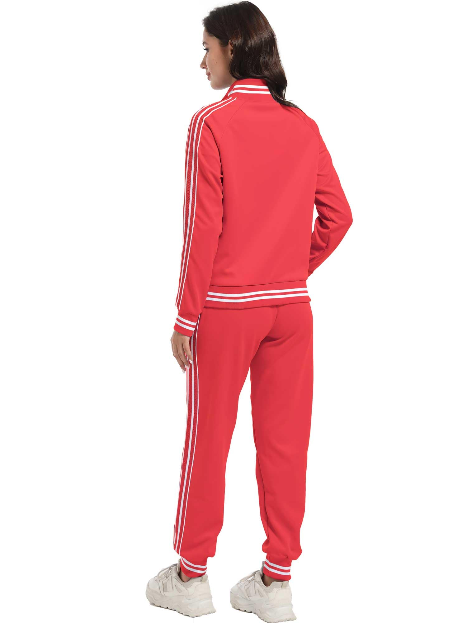 ANOTWENER Damski dres treningowy w paski, zestaw 2 sztuk, z zamkiem błyskawicznym, bluza i spodnie dresowe, strój treningowy z kieszeniami