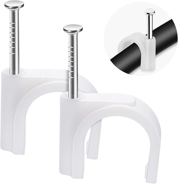 40Pcs Round Cable Clips,White Steel Nails Cable Clips, with Portable PP Box Cable Nail Clips 18mm