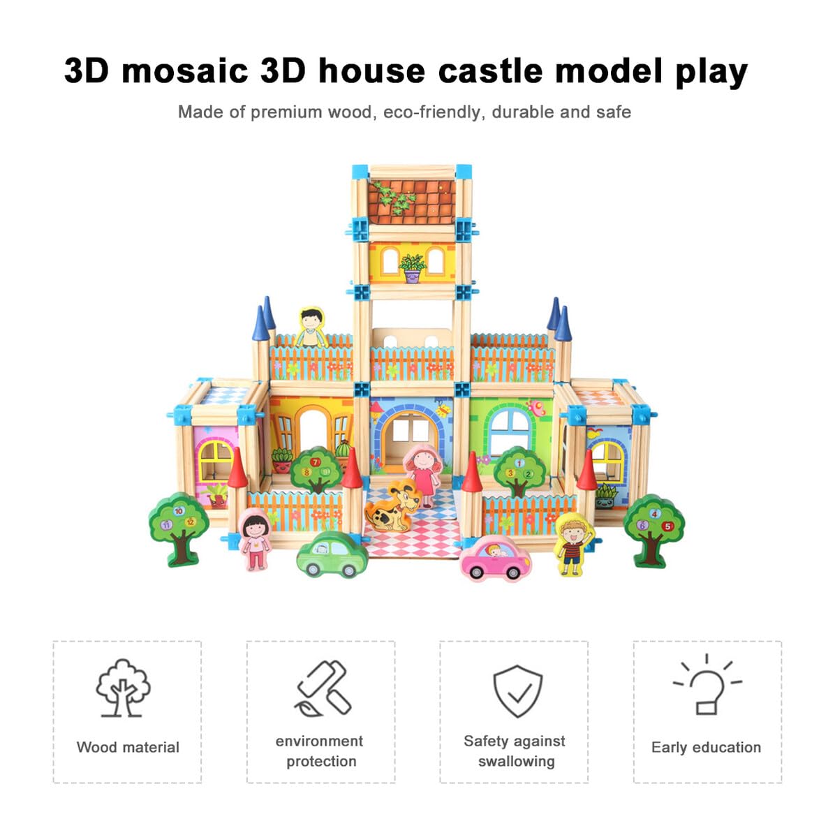Didiseaon 3d Casa in Legno Puzzle Creativo per Ragazzo Ragazza Giocattolo Educativo per Sviluppo Cognitivo e Motorio
