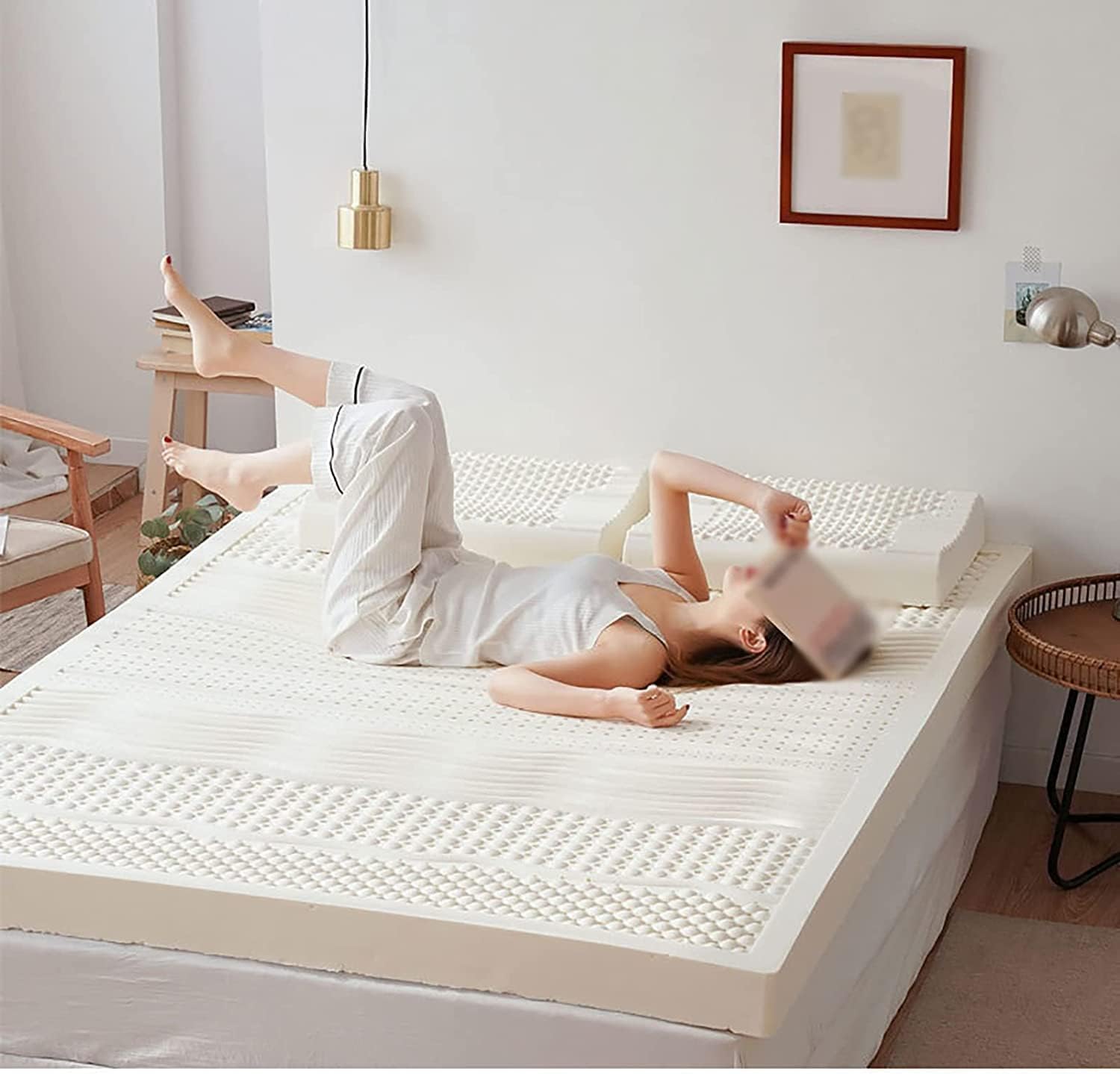 100% Natural Latex Mattress, Thick Soft Mattress Topper Portable Relieves Pressure, Organic Latex Mattress Cover