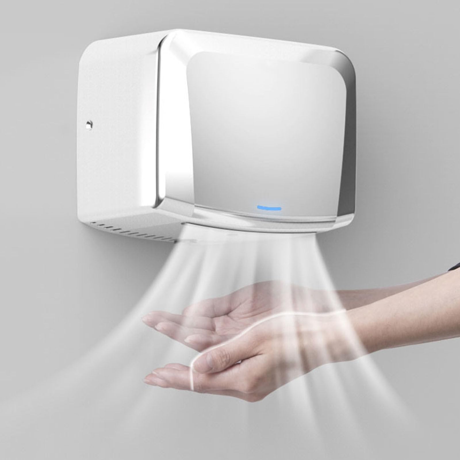 Händetrockner aus Edelstahl, schnelles Händetrocknen/geräuscharm, 1250 W kommerzieller Händetrockner, geeignet für Küche, Bad und Toilette,Silver-M