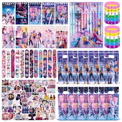 Party Bag Fillers Favours Kids- Kpop Birthday Party Favors with Gift Bags Pens Spiral Notebooks Stickers Anime Give Away Goodie Bag Fillers Pinata Childrens Day Gifts Class Prizes for Boys Girls