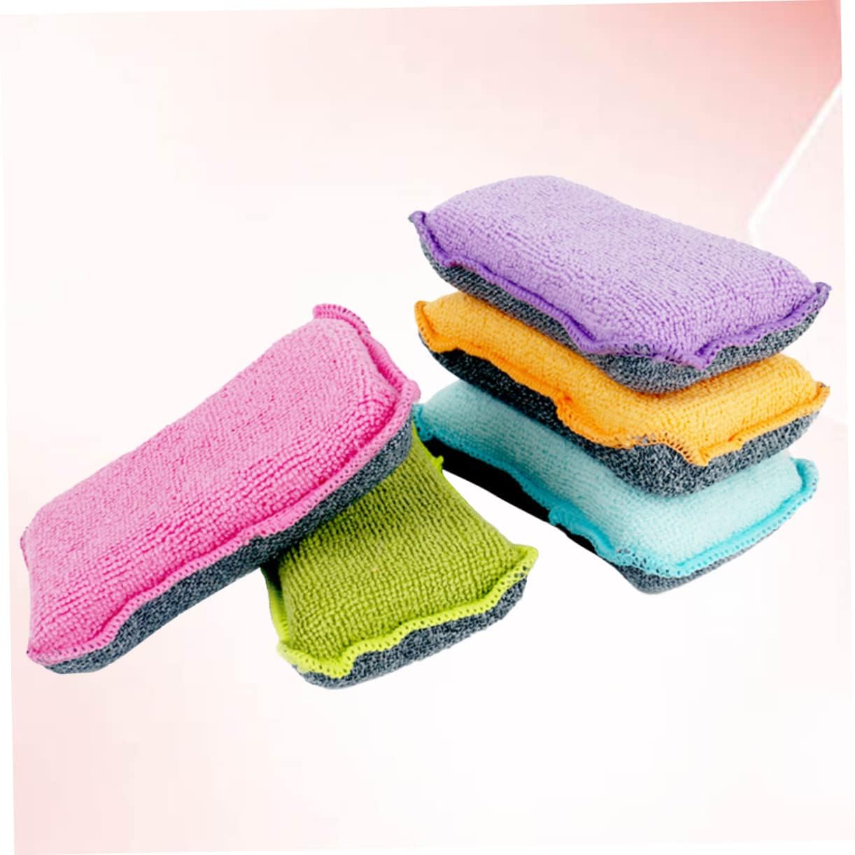 5pcs Double-Sided Kitchen Dishwashing Sponge Pads Non-Abrasive Cleaning Sponges for Pots and Dishes Sturdy Scrubbing Pads for Household Use Random Color