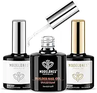 modelones Gel Builder para unhas com top coat em gel, kit transparente de 3 peças para unhas Builder para espessamento de ápice, extensão de construção, pontas de gel com strass, cola, lâmpada LED U/V curada para salão de beleza caseiro faça você mesmo para meninas