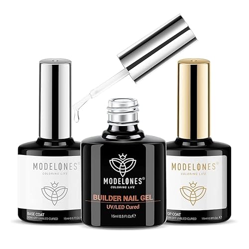 modelones Juego de 3 piezas de capa superior de gel de 0.5fl oz, capa base de gel para uñas, acabado brillante, 7 en 1 para realzar las uñas,